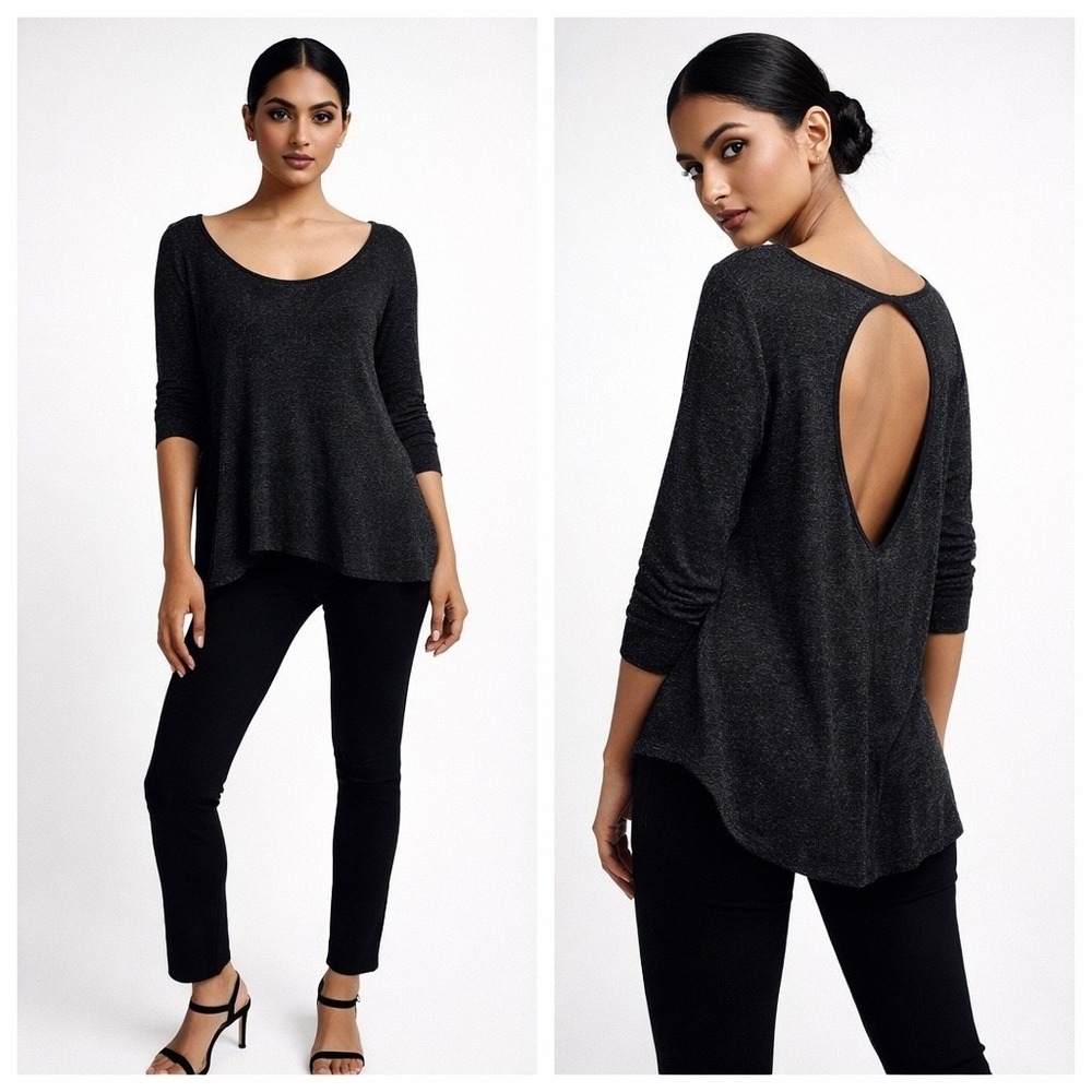 Pilcro Anthropologie Women Cut-Out Scoop Neck Top Gray M Minimalist Lounge